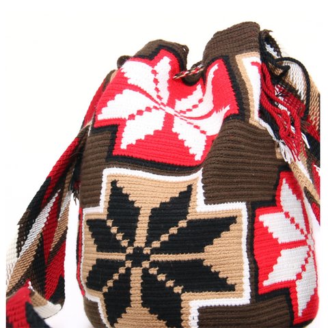 Tote Red, White and Brown w/ Flower Design