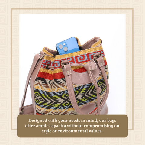 Handbag w/ Cream Leather (Geometric Indigenous Designs)