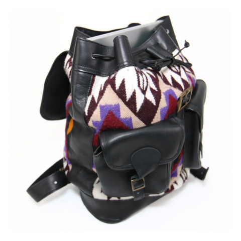 Backpack Andean Design w/ Black Leather and Purple and Brown