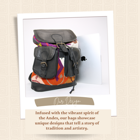 Backpack Andean Design w/ Black Leather and Purple and Orange