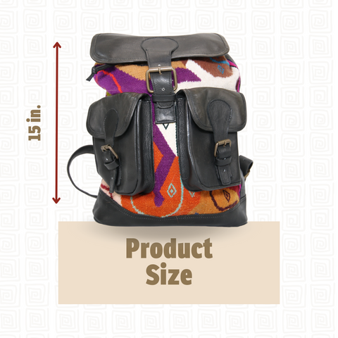Backpack Andean Design w/ Black Leather and Purple and Orange