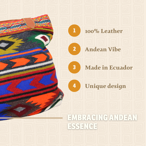 Handbag Andean Design w/ Brown Leather Geometric Pattern