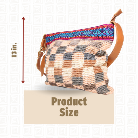 Cabuya Shigra Bag w/ Leather Strap & Andean Pattern Square Design Blue Strap
