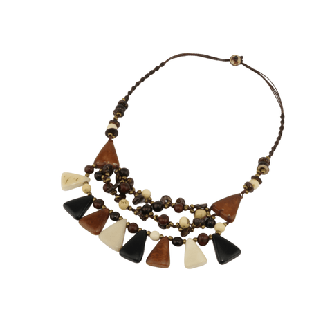 Tagua and Acai beads geometric pyramid necklace