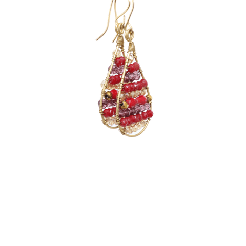 Red and Gold Delica Beaded Earrings