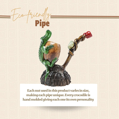 Smoking Pipe w/ Andean Walnut Base - Crocodile Design