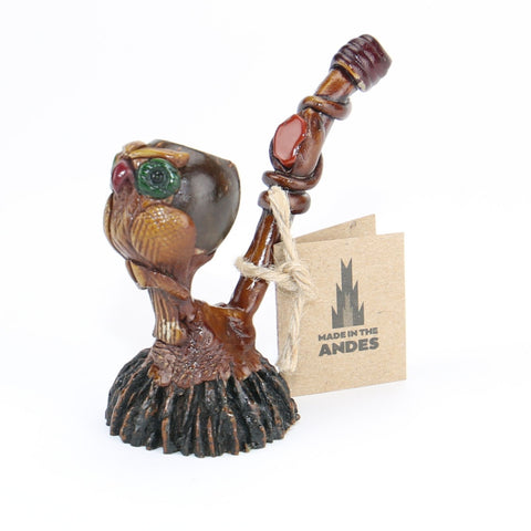 Smoking Pipe w/ Andean Walnut Base - Owl Design