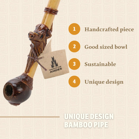 Smoking Pipe w/ Bamboo Stem - Bull Design