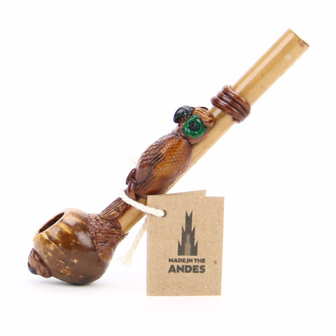 Smoking Pipe w/ Bamboo Stem - Owl Design