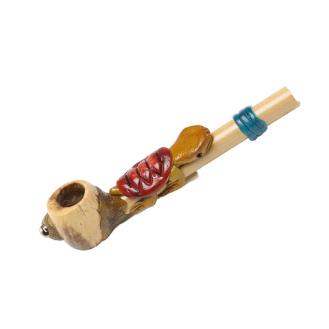 Smoking Pipe w/ Bamboo Stem - Turtle Design