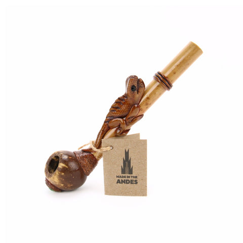 Smoking Pipe w/ Bamboo Stem - Iguana Design