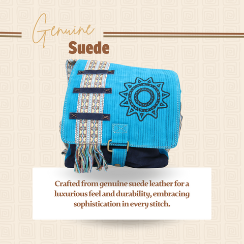 Suede Leather Bag w/ Sun (Light Blue)