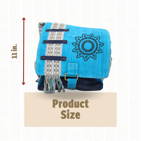 Suede Leather Bag w/ Sun (Light Blue)