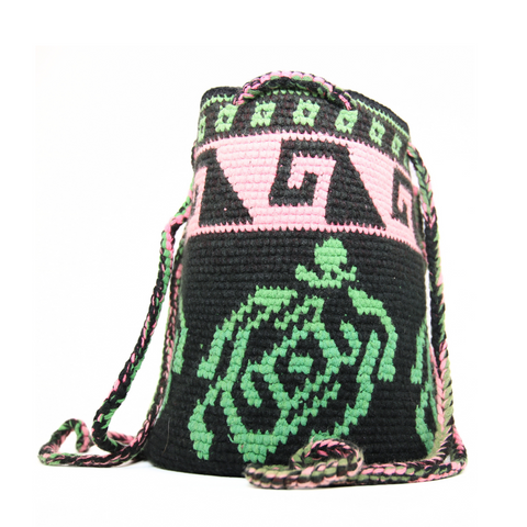 Women’s Tote Bag with Green Turtle Design and Pink Mix