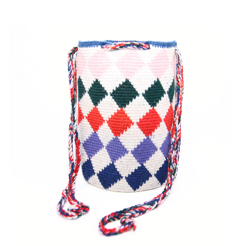 Women’s Tote Bag  Multicolor Rhombus Full White Design