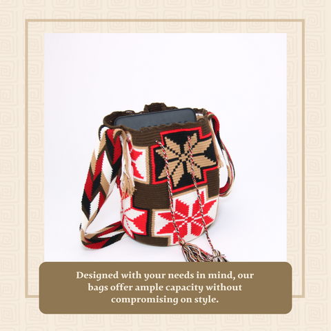 Tote Red, White and Brown w/ Flower Design