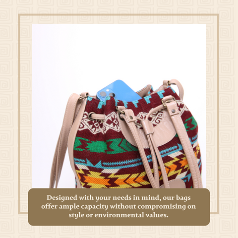 Cream and Multicolor Andean Leather Handbag