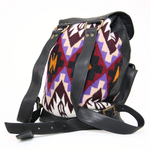 Backpack Andean Design w/ Black Leather and Purple and Brown