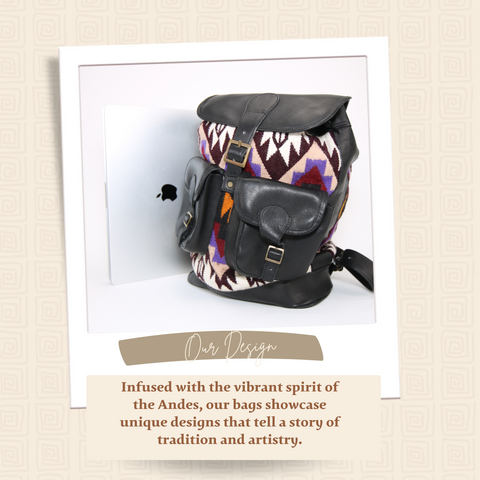 Backpack Andean Design w/ Black Leather and Purple and Brown