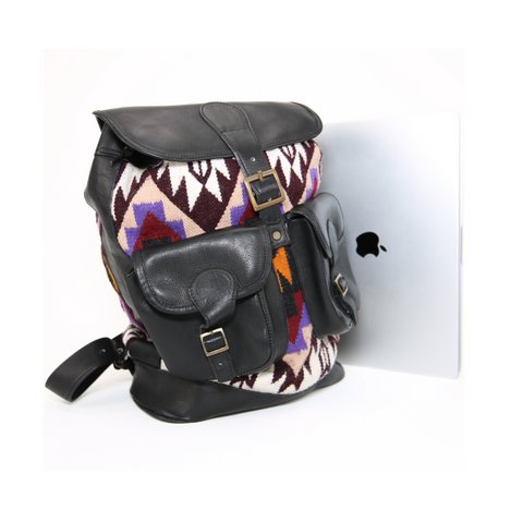 Backpack Andean Design w/ Black Leather and Purple and Brown