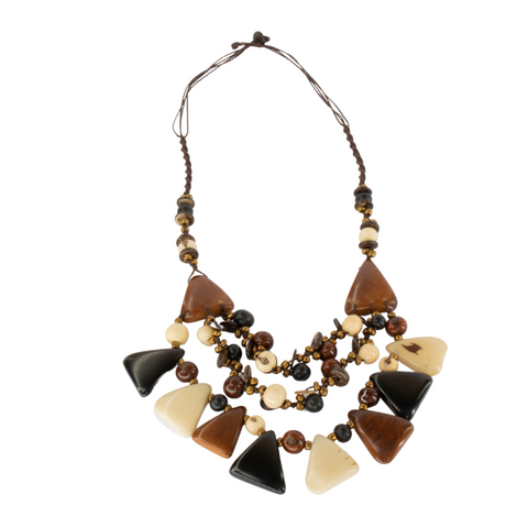 Tagua and Acai beads geometric pyramid necklace