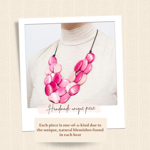 Tagua Pink Necklace Oval Shaped
