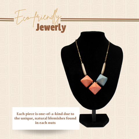 Pink and Blue Pyramid Tagua Necklace