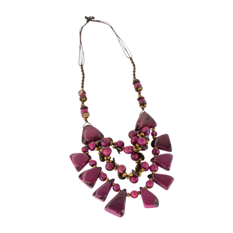 Lavender Tagua and Acai beads geometric pyramid necklace