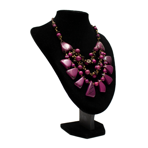 Lavender Tagua and Acai beads geometric pyramid necklace