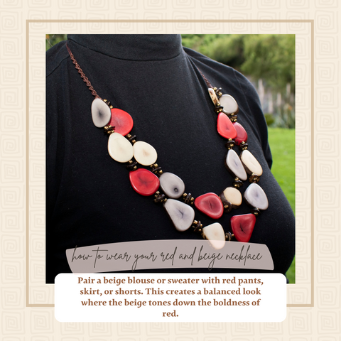 Brown and Red Necklace Tagua nut