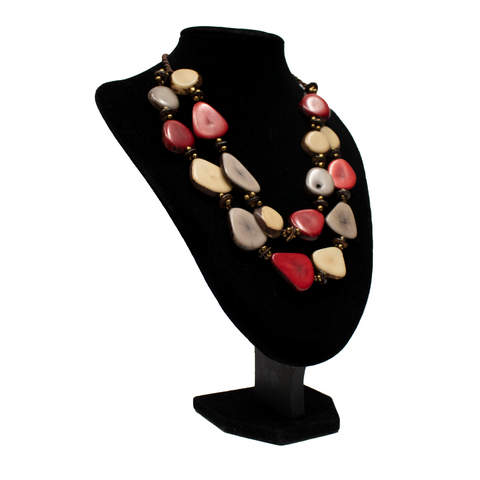 Brown and Red Necklace Tagua nut
