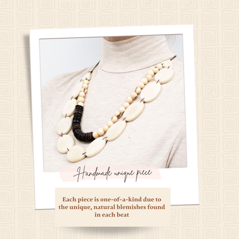 Oval White Tagua and Acai beads Necklace