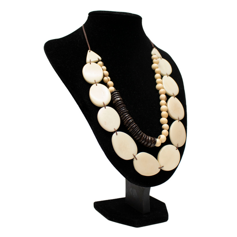 Oval White Tagua and Acai beads Necklace