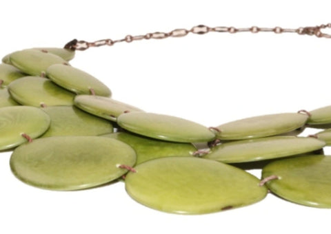 Dark Green Statement Bib Necklace Oval Shaped Petals Natural Jewelry
