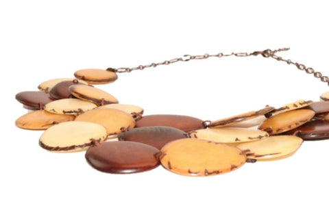 Brown Statement Bib Necklace Oval Shaped Petals Natural Jewelry
