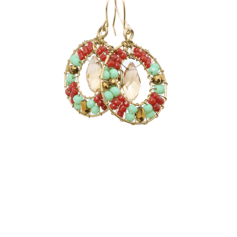 Green and Red Delica Beaded Earrings