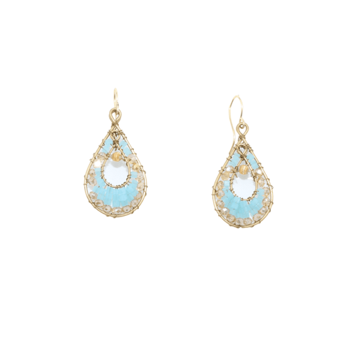 Gold and Blue Delica Beaded Earrings