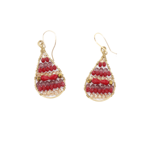 Red and Gold Delica Beaded Earrings
