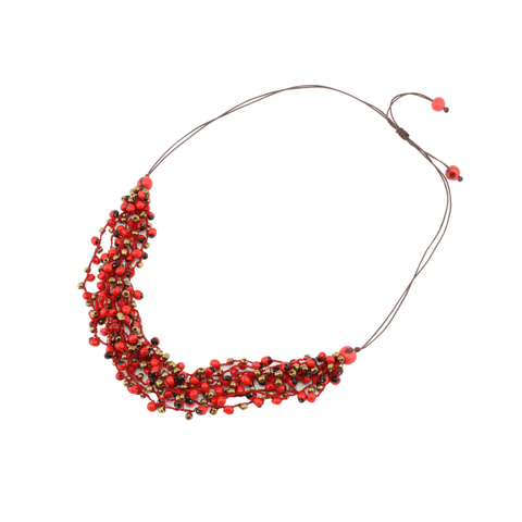 Fiery Boho Beauty: Handcrafted Red Huayruro Bead Necklace