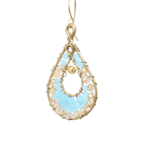 Gold and Blue Delica Beaded Earrings