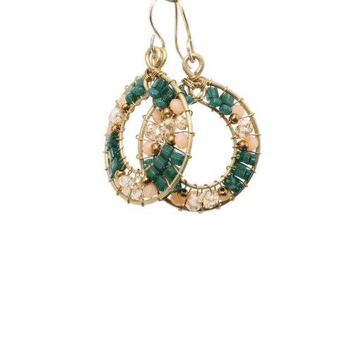 Green and Gold Delica Beaded Earrings