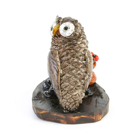 Miniature Owl Sculpture with Lucky Beans